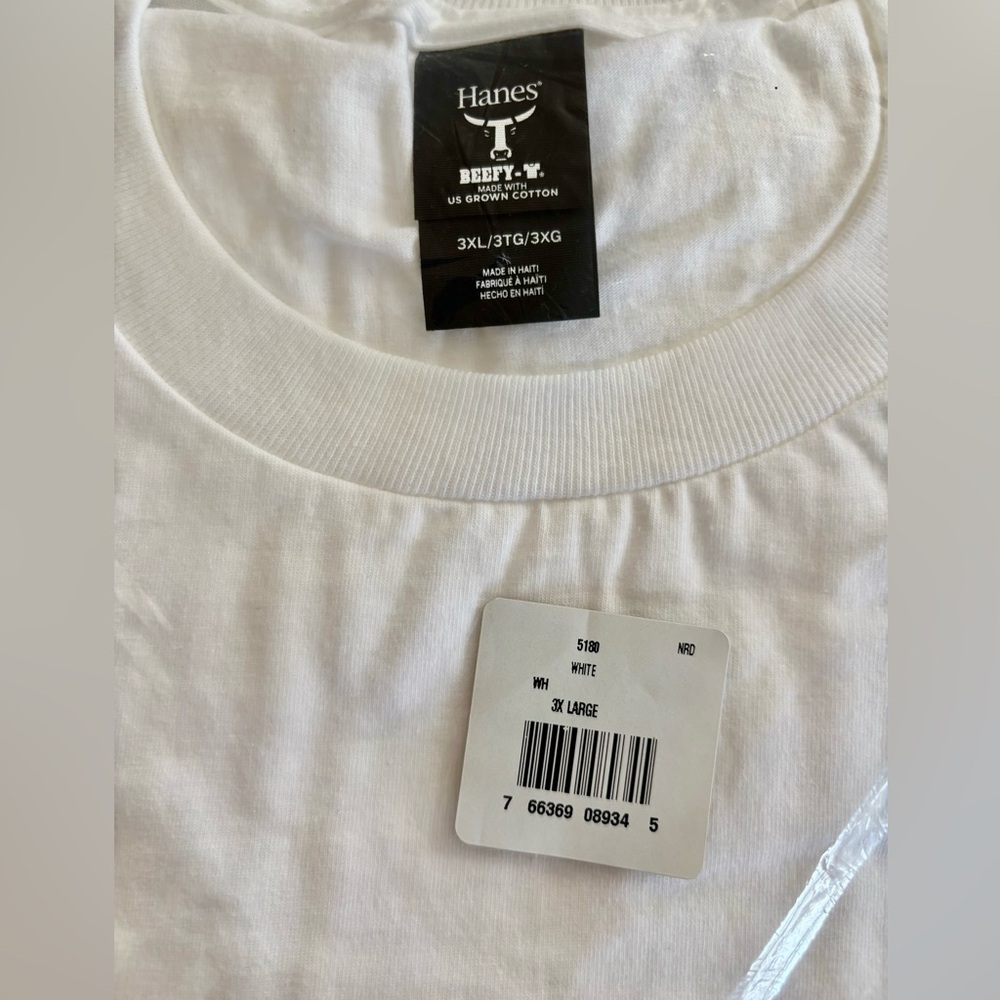 HANES 3XL Beefy Tee - Menās white short sleeve T shirt - New in Pkg. 100% cotton - Picture 5 of 5